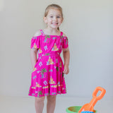 Seaside Pink Peekaboo Shoulder Twirl Dress with Pockets & Shorts Set