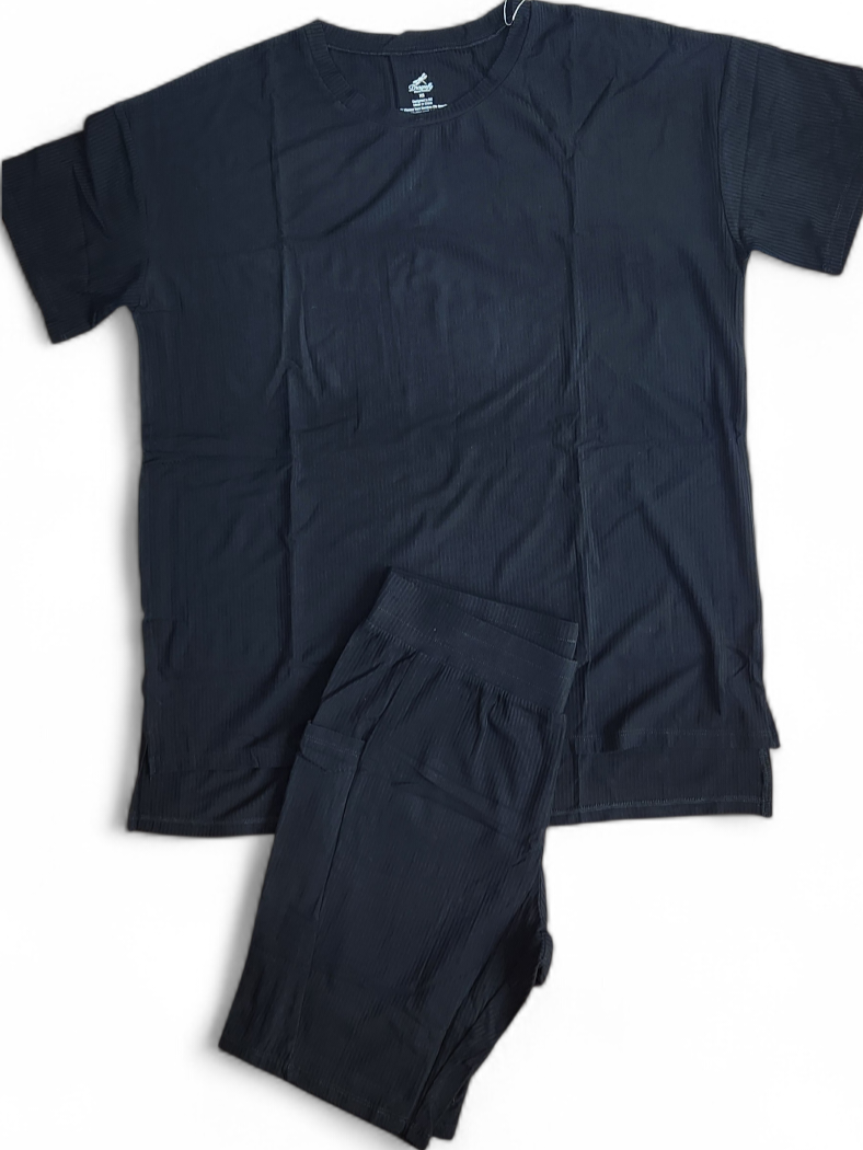 Luxe Noir Ribbed Women's Oversized Shirt and Biker Short