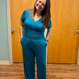 Obsidian Blue Women's Short Sleeve Wide Leg Jumpsuit