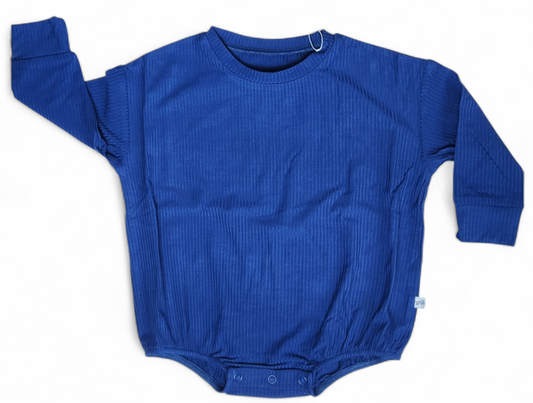 Navy Ribbed Long Sleeve Bubble Romper