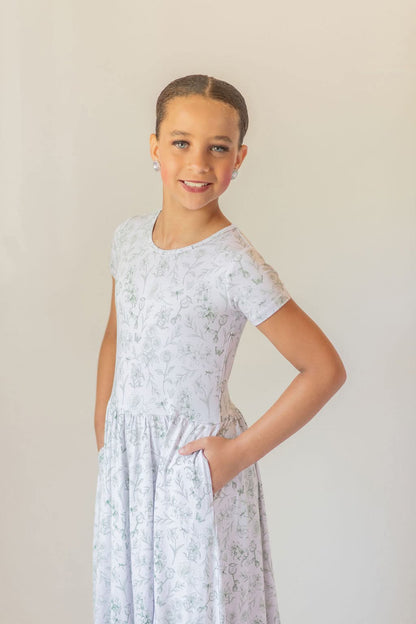 Sage Garden Twirl Dress with Pockets & Shorts Set