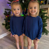 Navy Ribbed Long Sleeve Bubble Romper