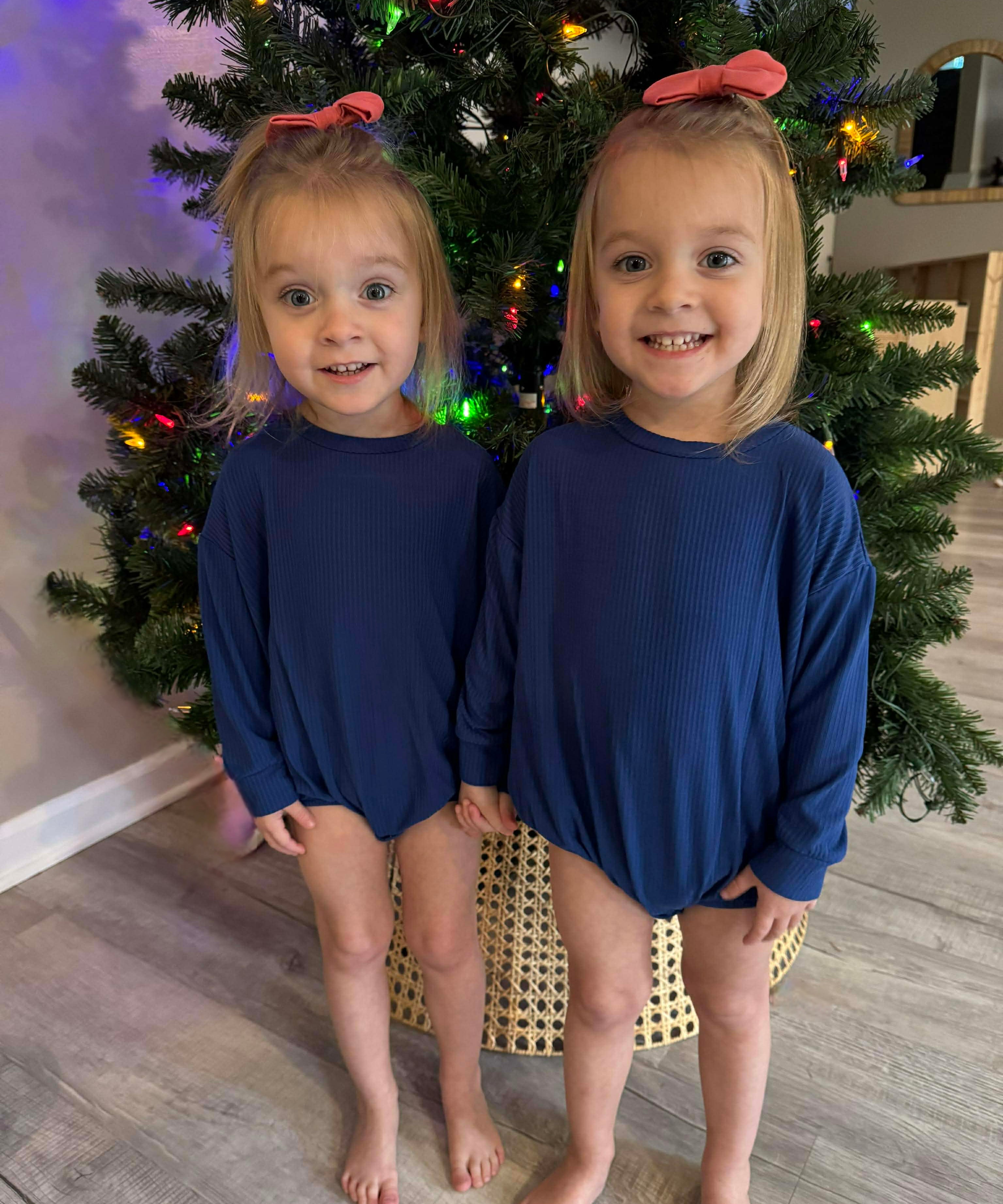 Navy Ribbed Long Sleeve Bubble Romper