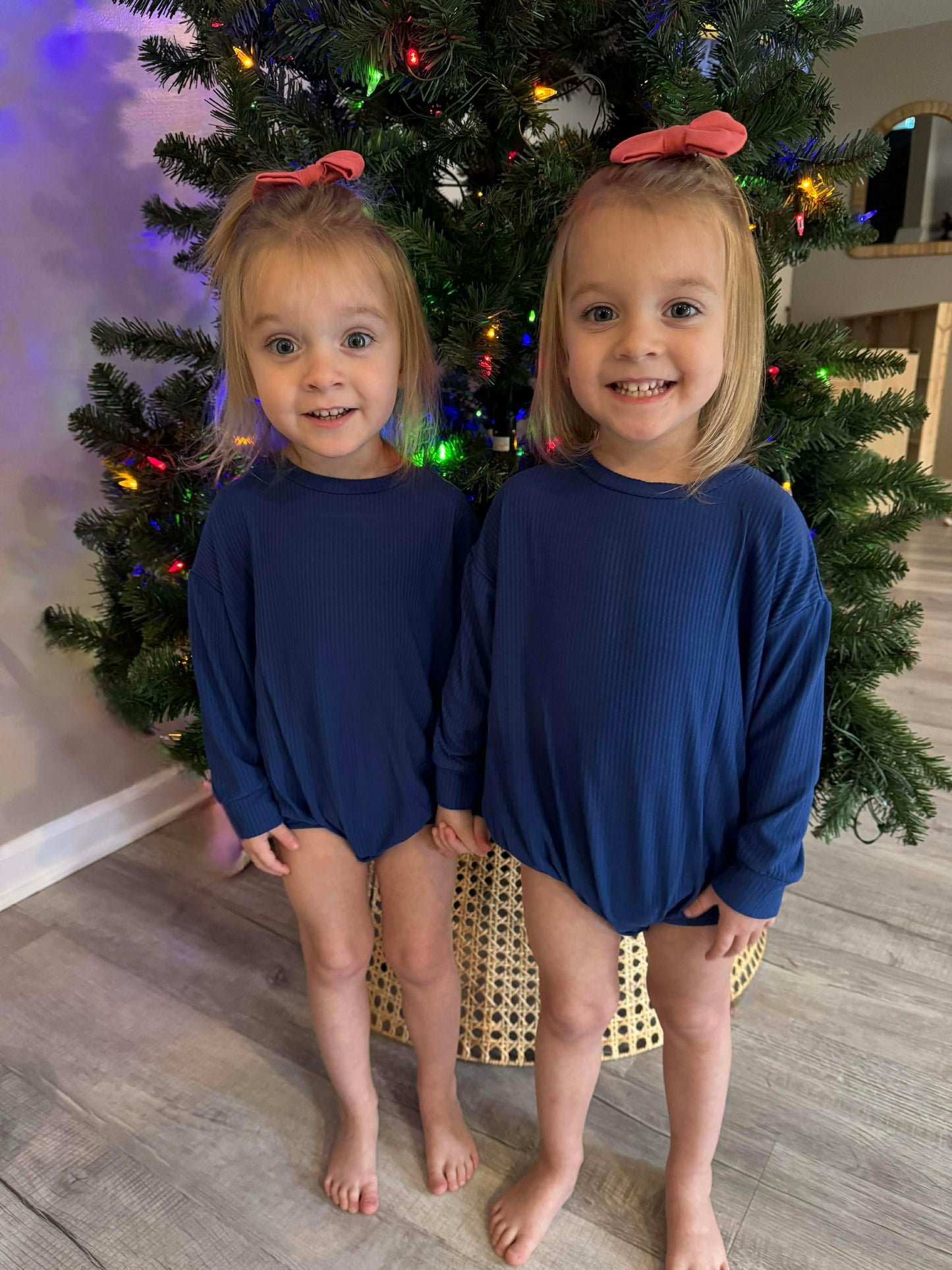 Navy Ribbed Long Sleeve Bubble Romper