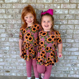 Mauve Sunflower Meadow 2 piece Peplum and Leggings Set