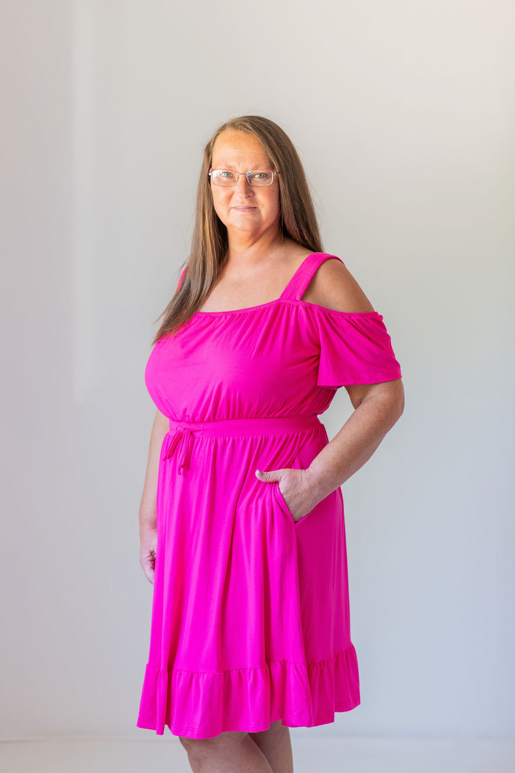 Women's Peekaboo Shoulder Twirl Dress