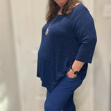 Navy Ribbed Women's Leggings with Pockets