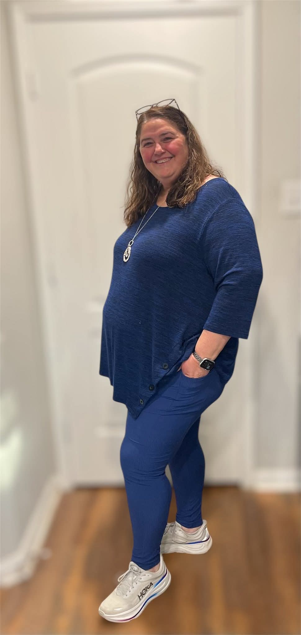 Navy Ribbed Women's Leggings with Pockets