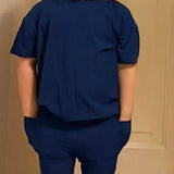 Navy Ribbed Oversized Shirt and Biker Short 2 Piece Lounge Set