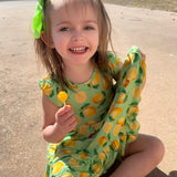 Lemon Pop Twirl Dress with Pockets & Shorts Set
