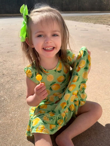 Lemon Pop Twirl Dress with Pockets & Shorts Set