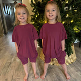 Mauve Ribbed Oversized Shirt and Biker Short 2 Piece Lounge Set