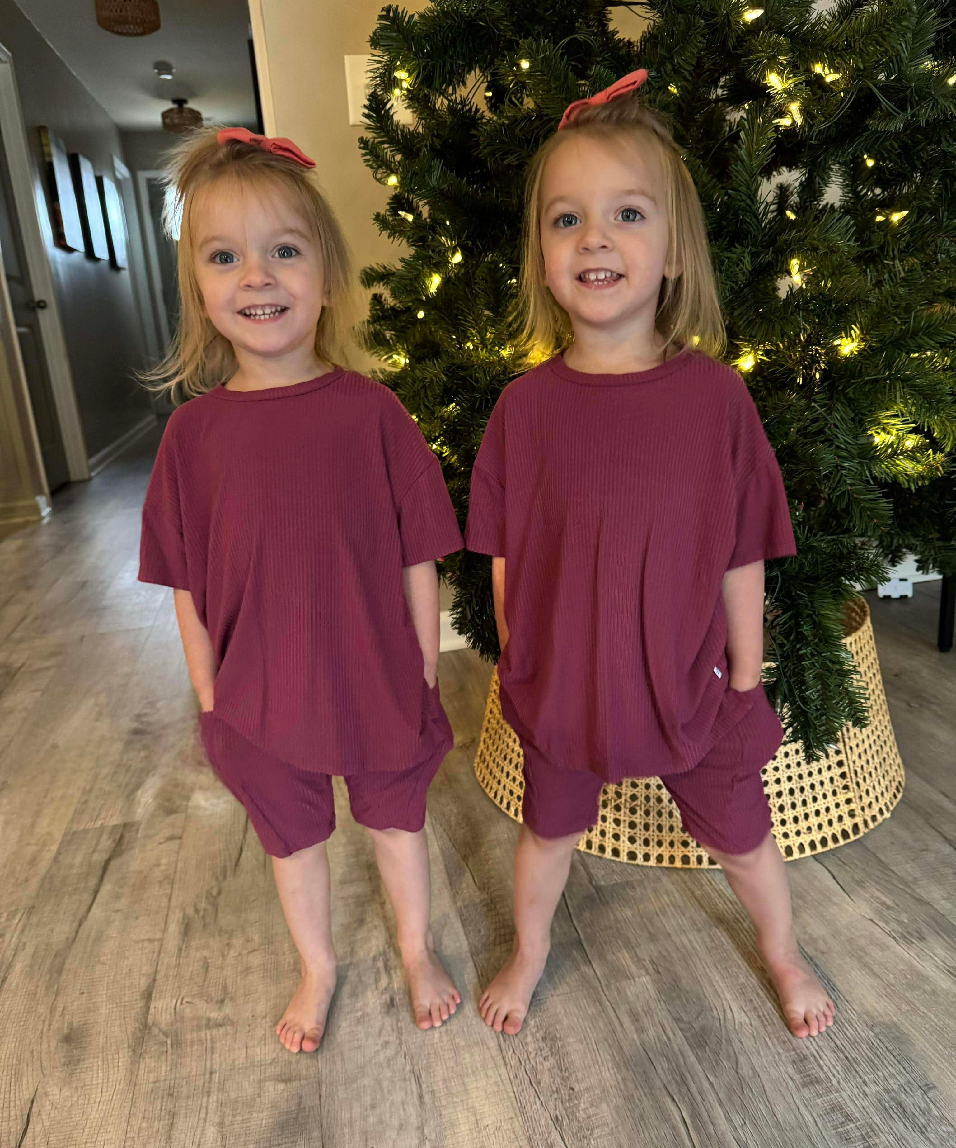 Mauve Ribbed Oversized Shirt and Biker Short 2 Piece Lounge Set
