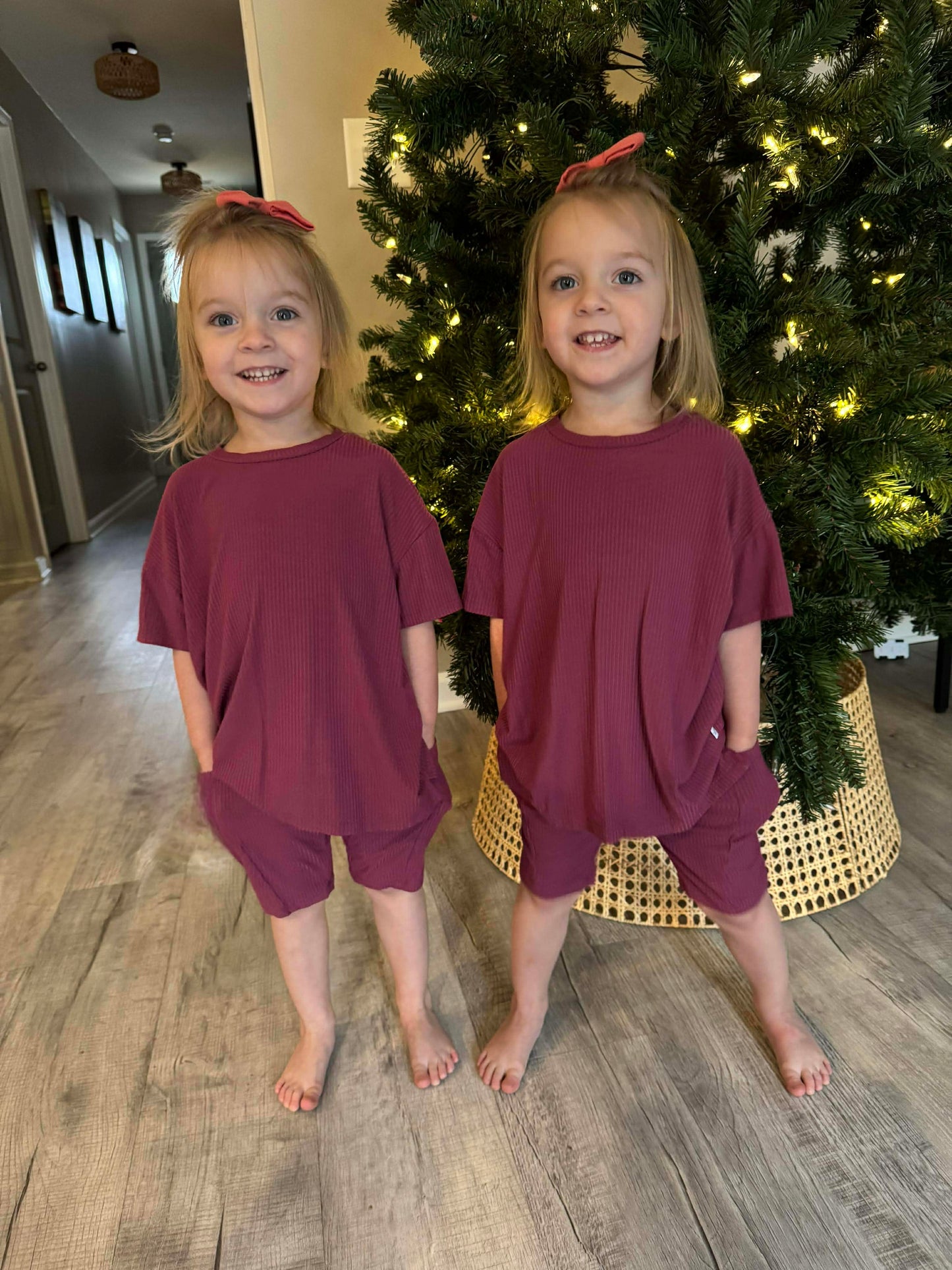 Mauve Ribbed Oversized Shirt and Biker Short 2 Piece Lounge Set