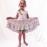 Sage Garden Twirl Dress with Pockets & Shorts Set