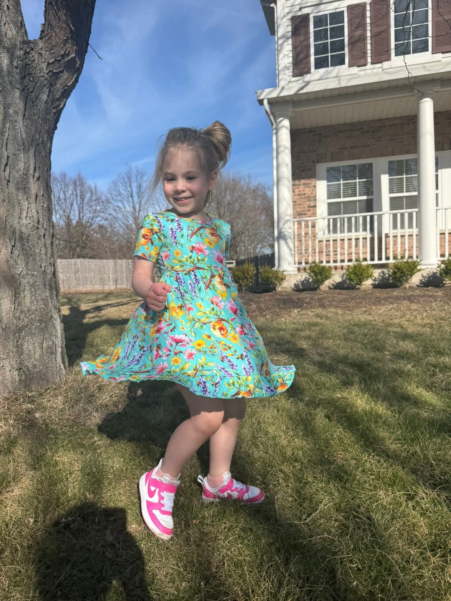 Buzzing Blooms Twirl Dress & Shorts Set