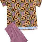 Mauve Sunflower Meadow Women's Oversized Shirt and Biker Short