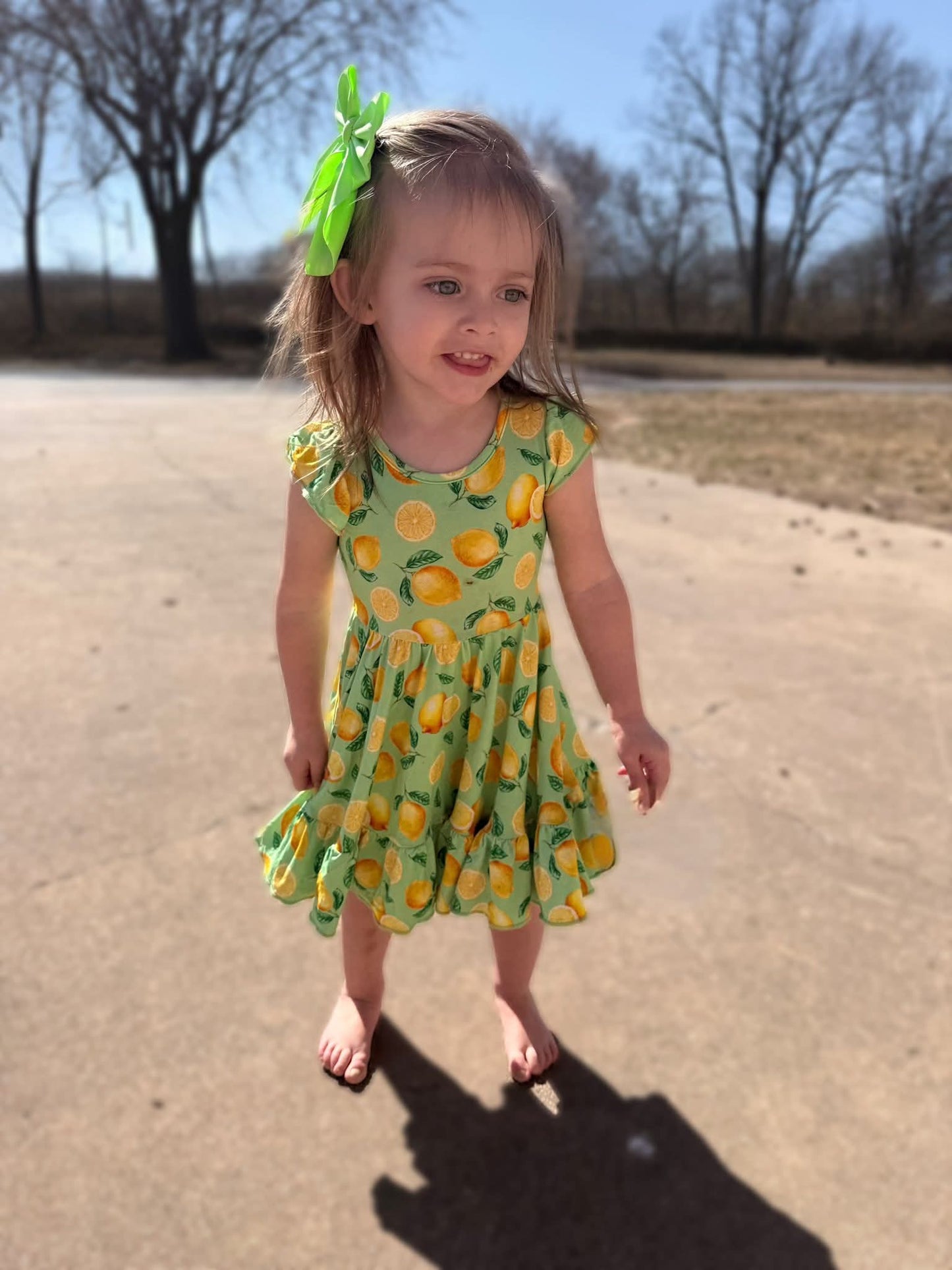 Lemon Pop Twirl Dress with Pockets & Shorts Set