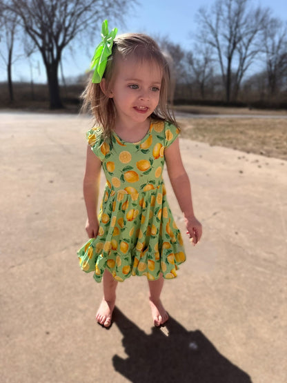 Lemon Pop Twirl Dress with Pockets & Shorts Set