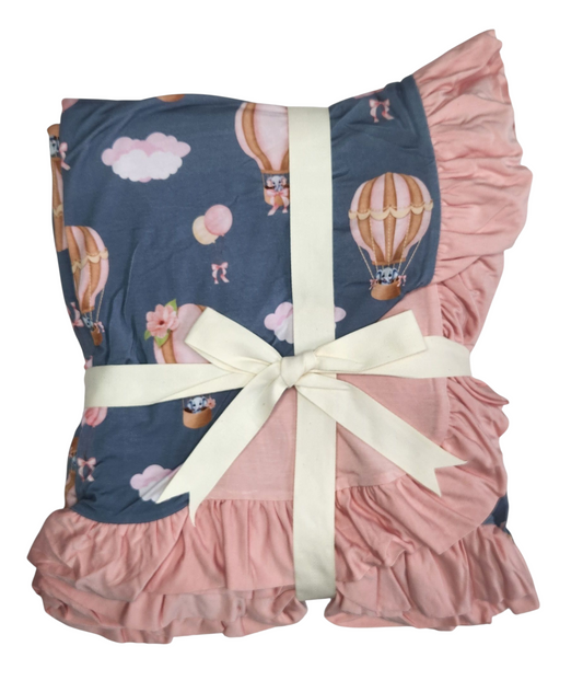 Trunks In the Cloud (Pink) 2 Layer Blanket with Ruffle