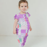 Darling Patchwork Ruffle Sleeve Romper