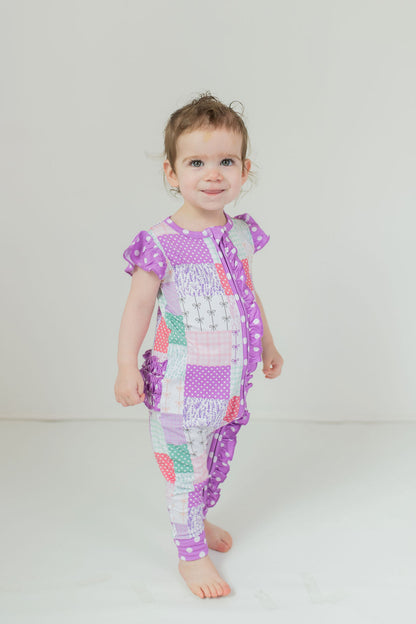 Darling Patchwork Ruffle Sleeve Romper