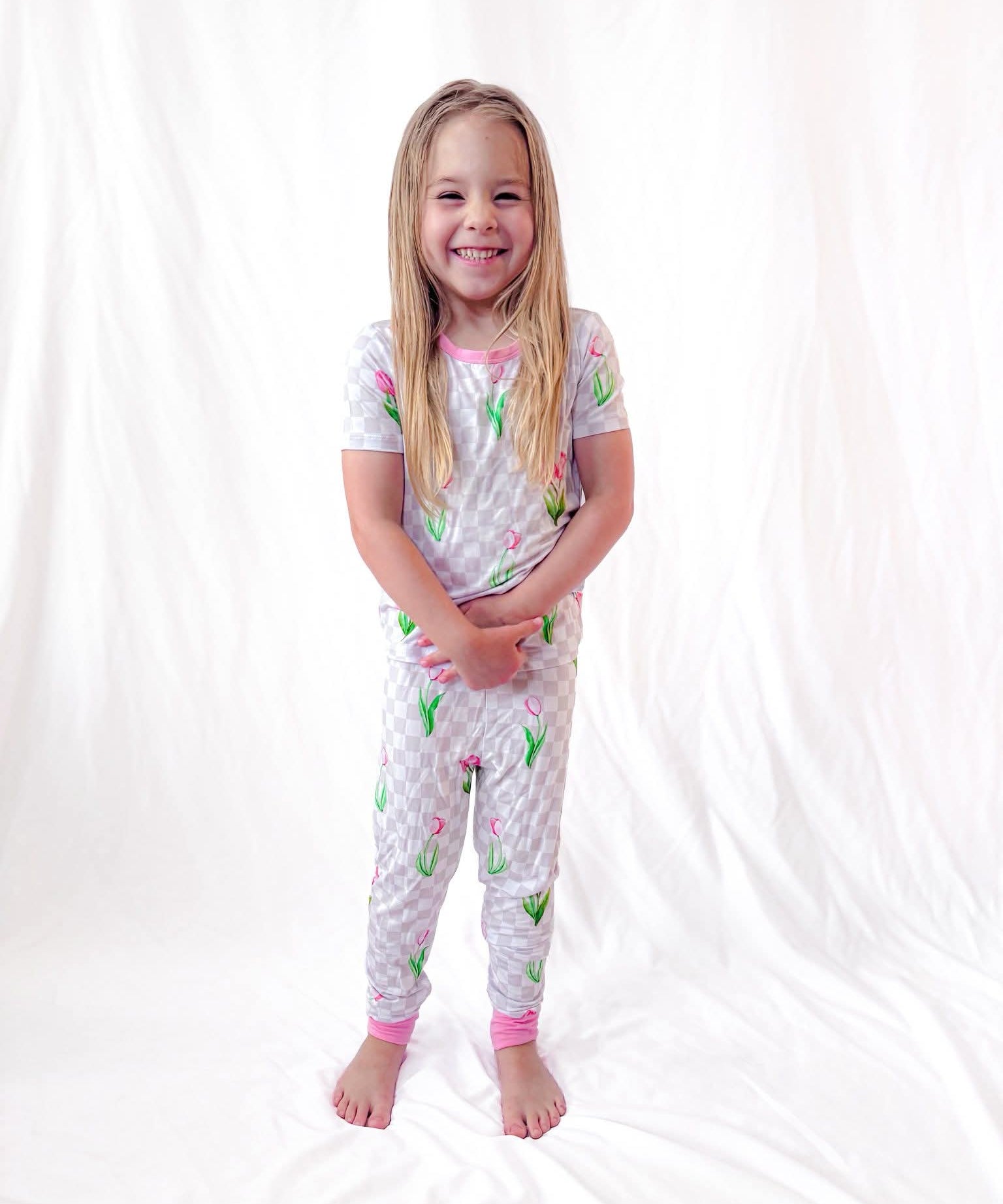 Checkered In Bloom 2 Piece Pajama Set