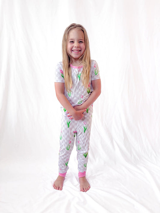 Checkered In Bloom 2 Piece Pajama Set