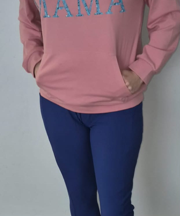 Navy Ribbed Women's Leggings with Pockets