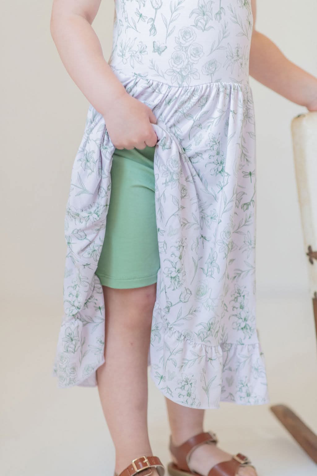 Sage Garden Twirl Dress with Pockets & Shorts Set