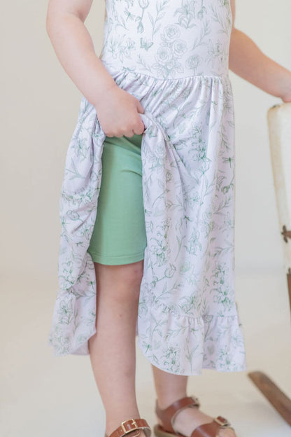 Sage Garden Twirl Dress with Pockets & Shorts Set