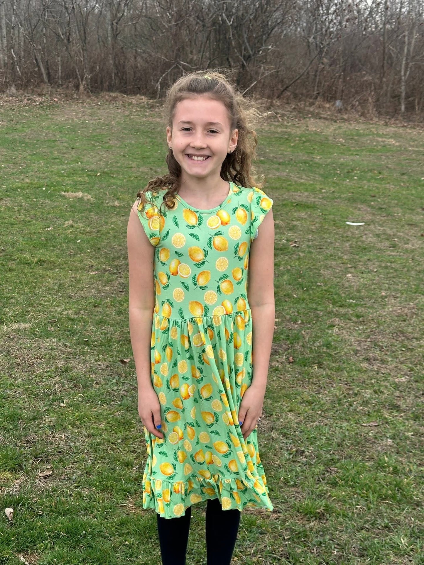 Lemon Pop Twirl Dress with Pockets & Shorts Set