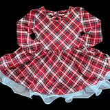 Crimson Tartan Long Sleeve Twirl Dress with Bodysuit