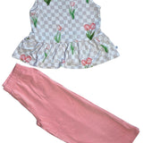Checkered In Bloom 2 piece Peplum and Pant Set