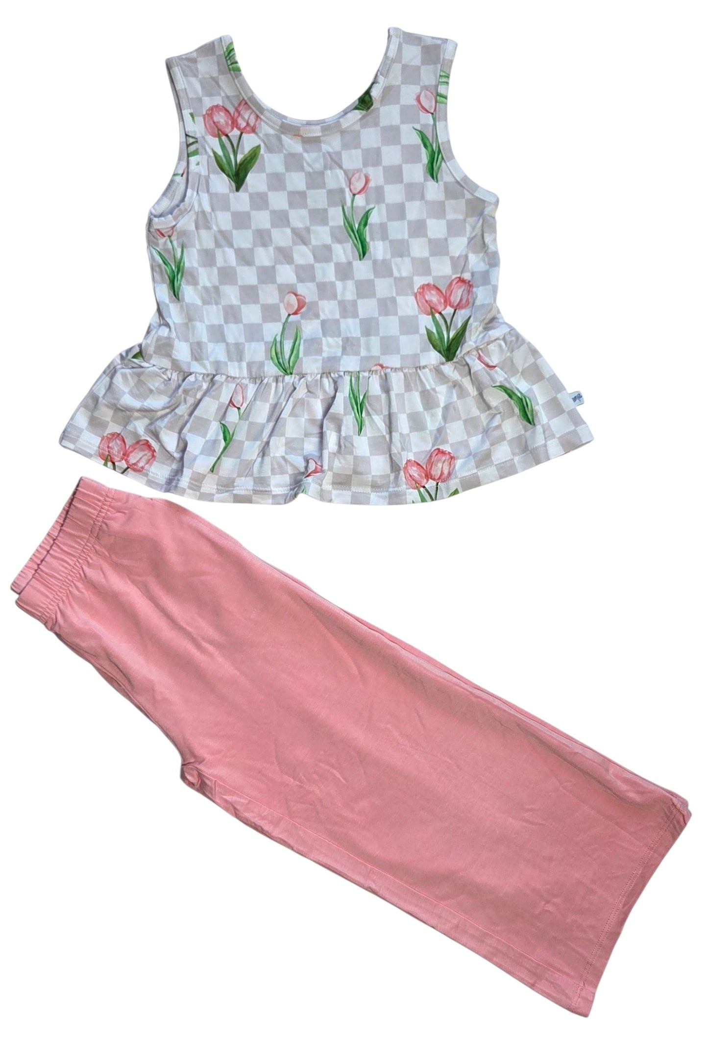 Checkered In Bloom 2 piece Peplum and Pant Set