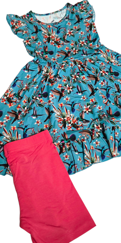 Flutter and Bloom Twirl Dress with Pockets & Shorts Set