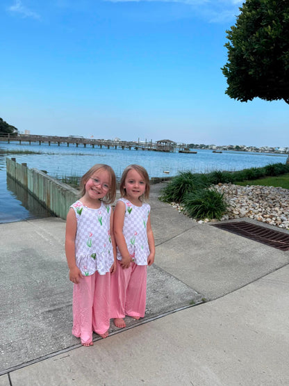 Checkered In Bloom 2 piece Peplum and Pant Set