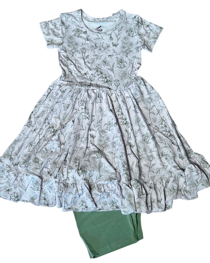 Sage Garden Twirl Dress with Pockets & Shorts Set