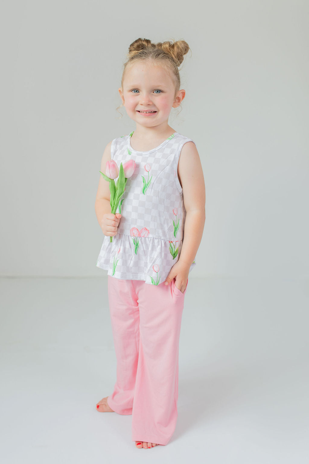 Checkered In Bloom 2 piece Peplum and Pant Set