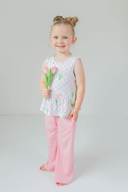 Checkered In Bloom 2 piece Peplum and Pant Set