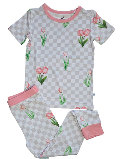 Checkered In Bloom 2 Piece Pajama Set