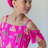 Seaside Pink Peekaboo Shoulder Twirl Dress with Pockets & Shorts Set