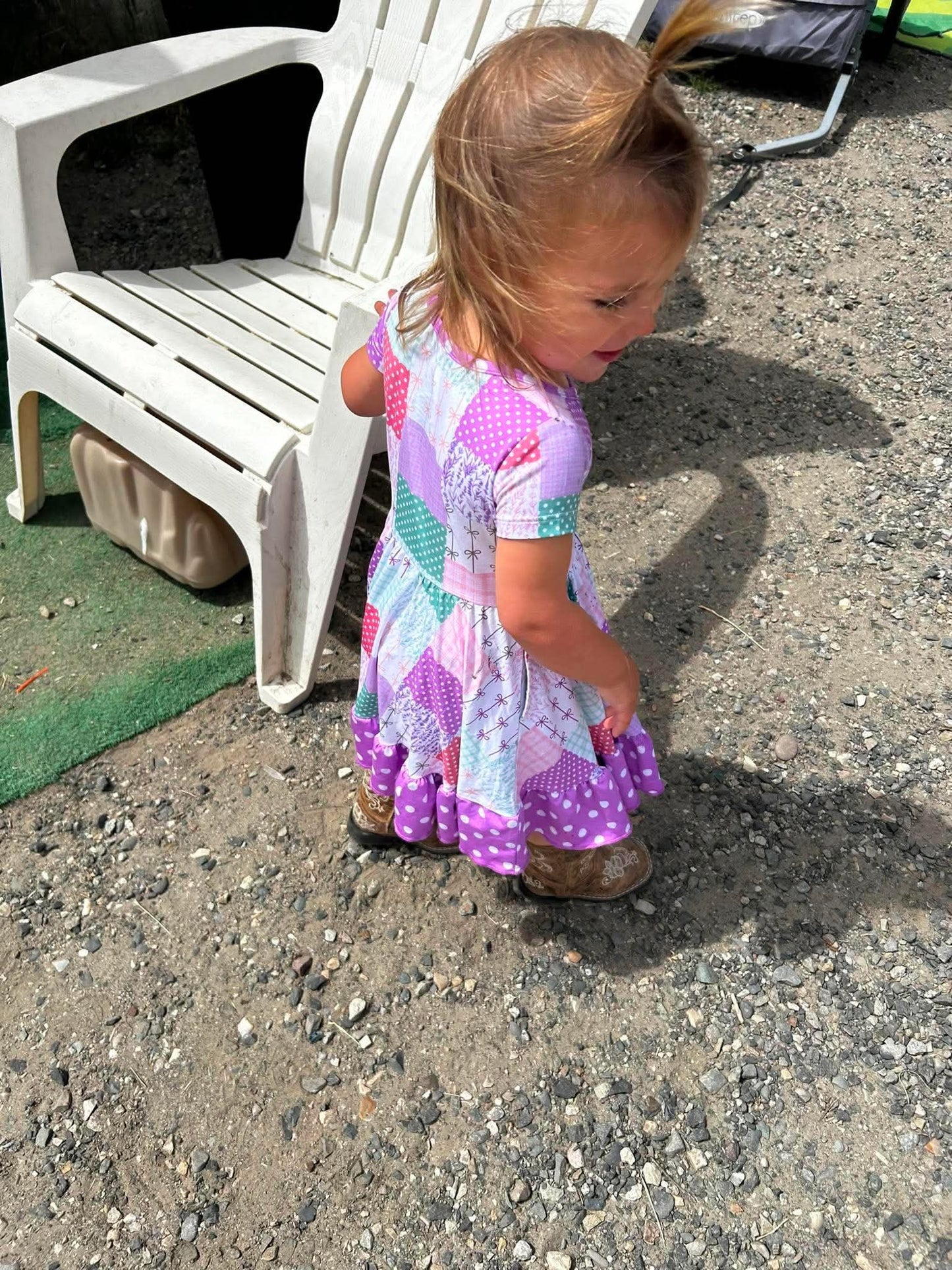Darling Patchwork Twirl Dress with Pockets & Shorts Set