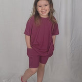 Mauve Ribbed Oversized Shirt and Biker Short 2 Piece Lounge Set