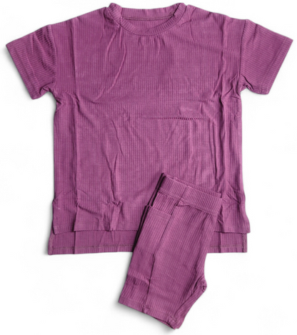 Mauve Ribbed Oversized Shirt and Biker Short 2 Piece Lounge Set