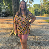 Mauve Sunflower Meadow Women's Oversized Shirt and Biker Short