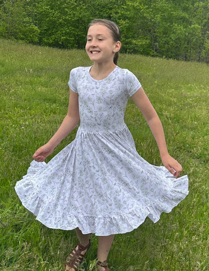 Sage Garden Twirl Dress with Pockets & Shorts Set