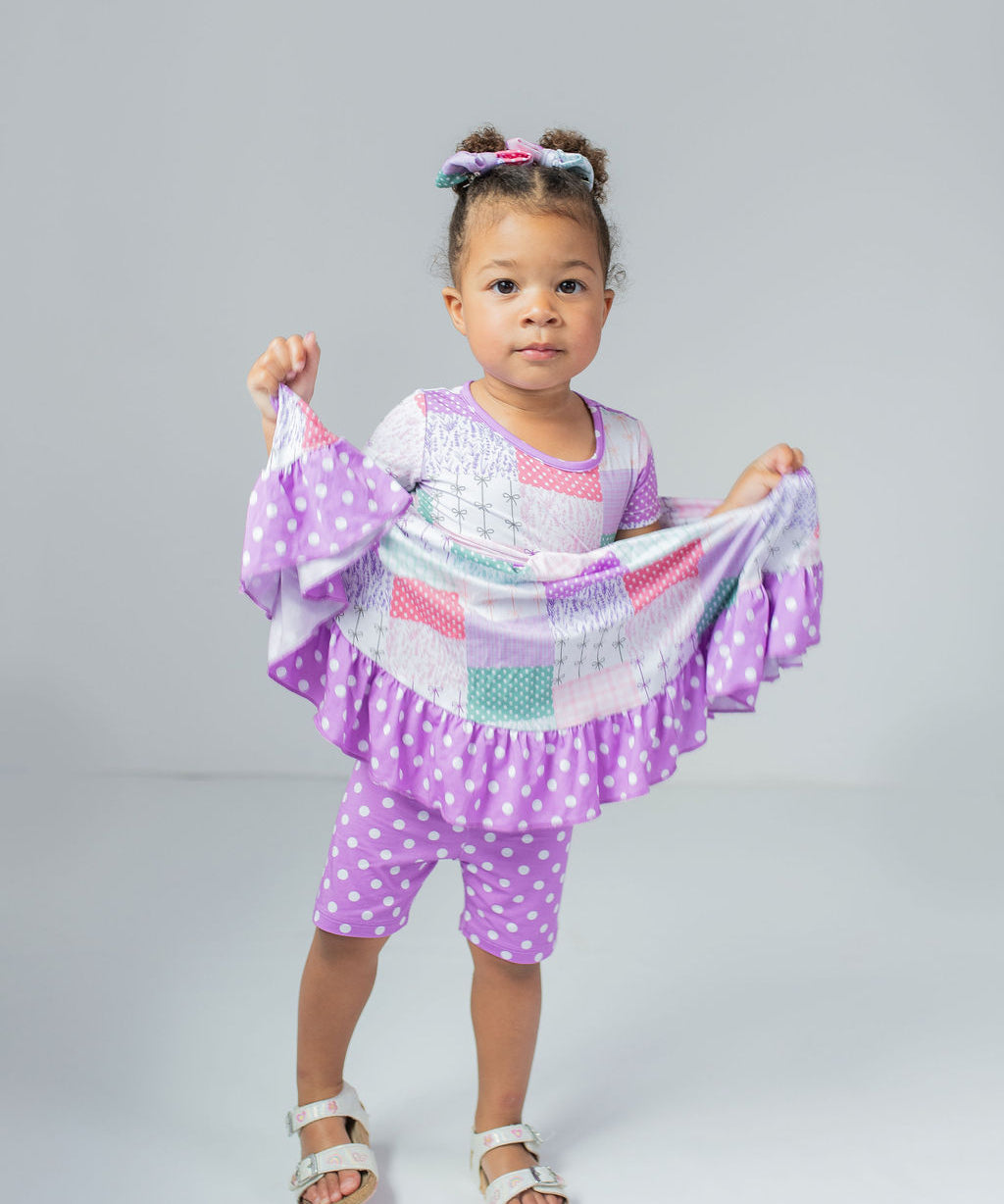 Darling Patchwork Twirl Dress with Pockets & Shorts Set