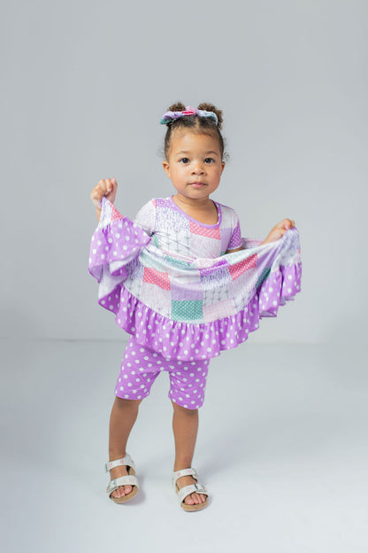 Darling Patchwork Twirl Dress with Pockets & Shorts Set