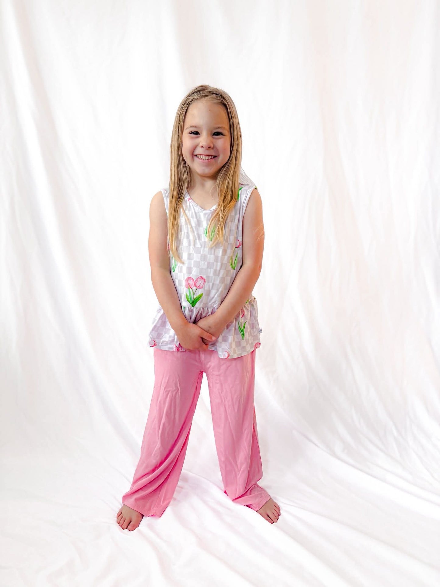Checkered In Bloom 2 piece Peplum and Pant Set